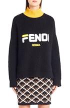 Women's Fendi Sport Logo Wool & Cashmere Turtleneck Sweater Us / 40 It - Black