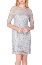 Petite Women's Tahari Sequin Illusion Sheath Dress P - Grey