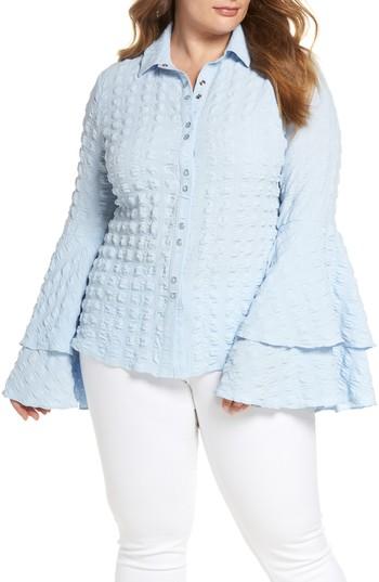 Women's Elvi The Tuva Bell Sleeve Shirt Us / 8 Uk - Blue