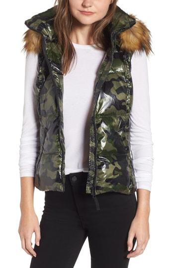 Women's S13 Snowcat Hooded Down & Feather Vest With Faux Fur Trim - Green