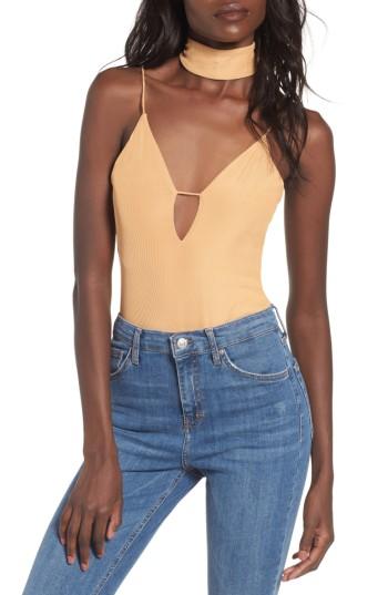Women's Afrm Poppy Thong Bodysuit With Choker - Beige