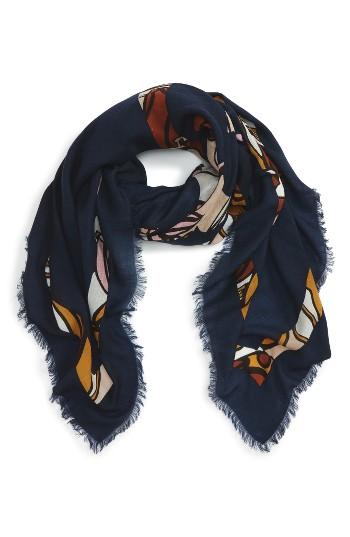Women's Tory Burch Logo Print Square Wool Scarf