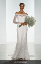 Women's Christos Bridal 'tilly' Long Sleeve Off The Shoulder Corded Lace Gown, Size In Store Only - Ivory