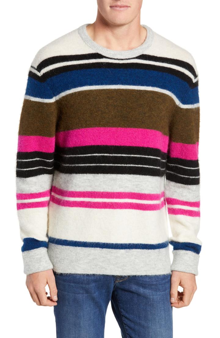 Men's Frame Classic Fit Stripe Fuzzy Sweater - Pink