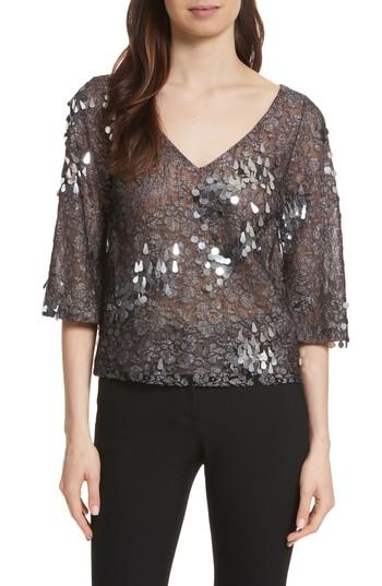 Women's Tracy Reese Sequin & Lace Crop Top - Metallic