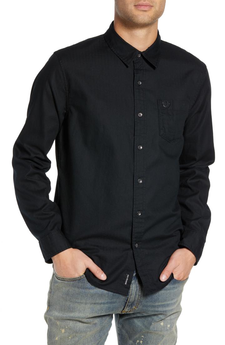 Men's True Religion Brand Jeans Solid Essential Sport Shirt, Size - Black