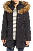 Women's Laundry By Shelli Segal Hooded Down & Feather Fill Coat With Detachable Faux Fur Trim - Black