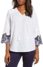 Women's Chaus Bell Sleeve Embroidered Trim Blouse - White