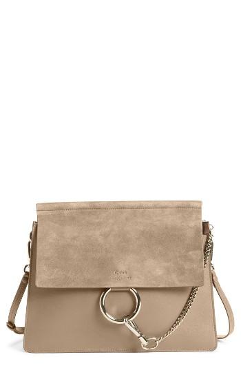 Chloe Faye Suede & Leather Shoulder Bag - Grey