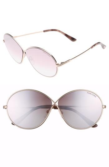 Women's Tom Ford Rania 64mm Oversize Round Sunglasses - Rose Gold/ Gradient Violet