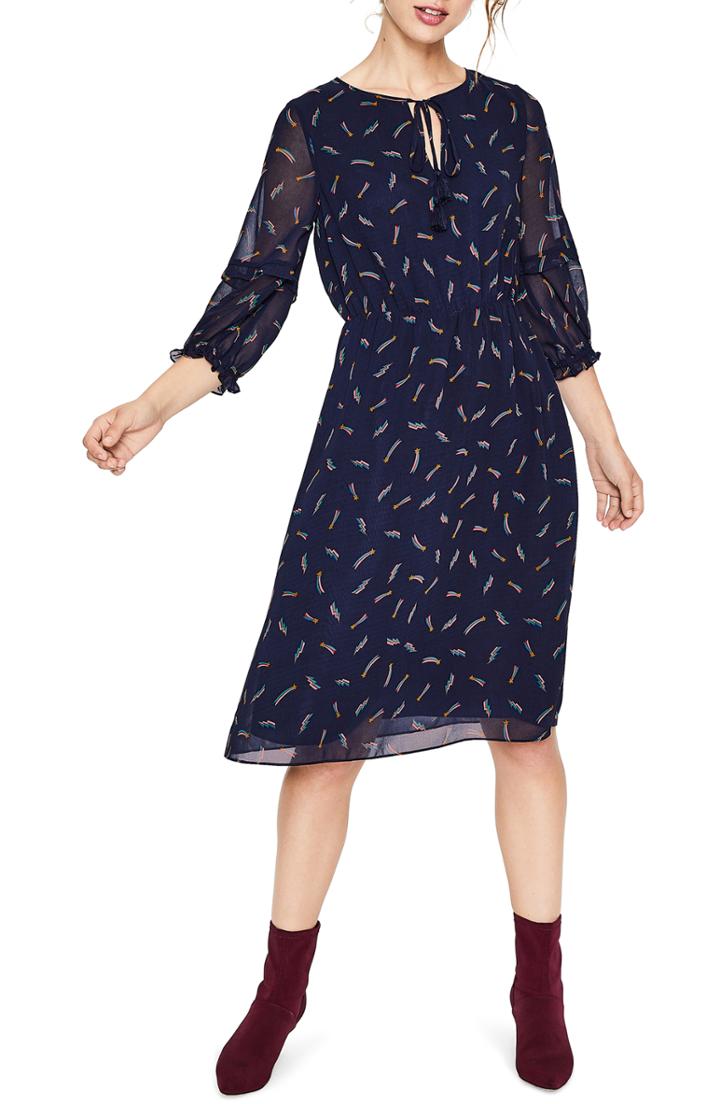 Women's Boden Iona Tassel Tie Pattern Midi Dress - Blue