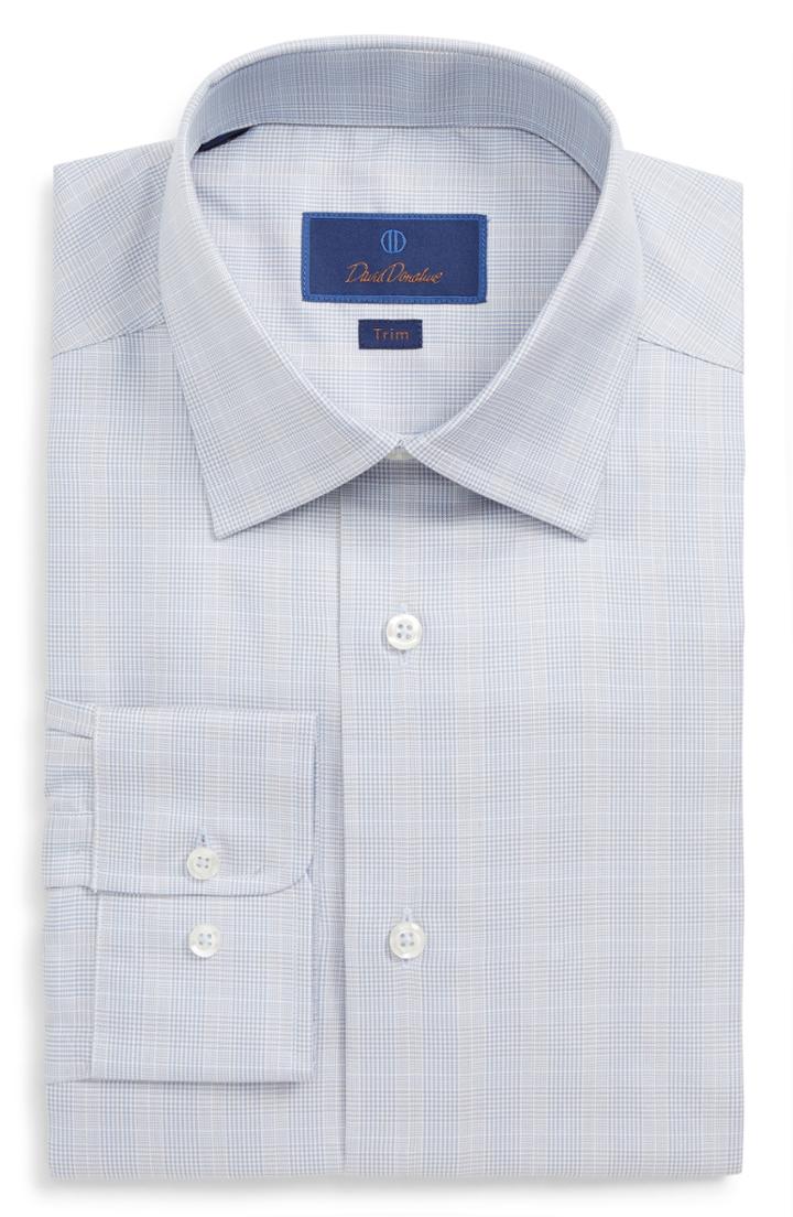 Men's David Donahue Trim Fit Plaid Dress Shirt .5 - 32/33 - Grey