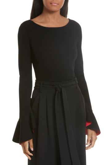 Women's Milly Contrast Lined Bell Sleeve Top, Size - Black