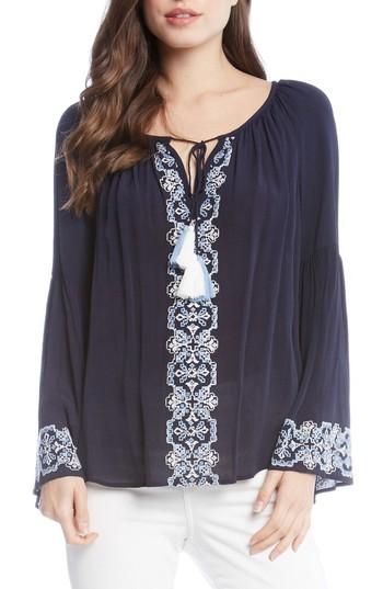 Women's Karen Kane Double Tassel Embroidered Top - Blue