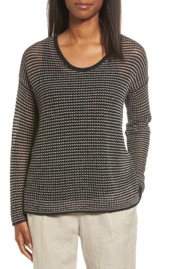 Women's Eileen Fisher Organic Cotton Blend Two-tone Sweater - Black