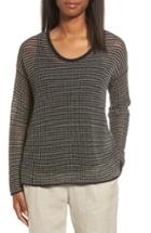 Women's Eileen Fisher Organic Cotton Blend Two-tone Sweater - Black