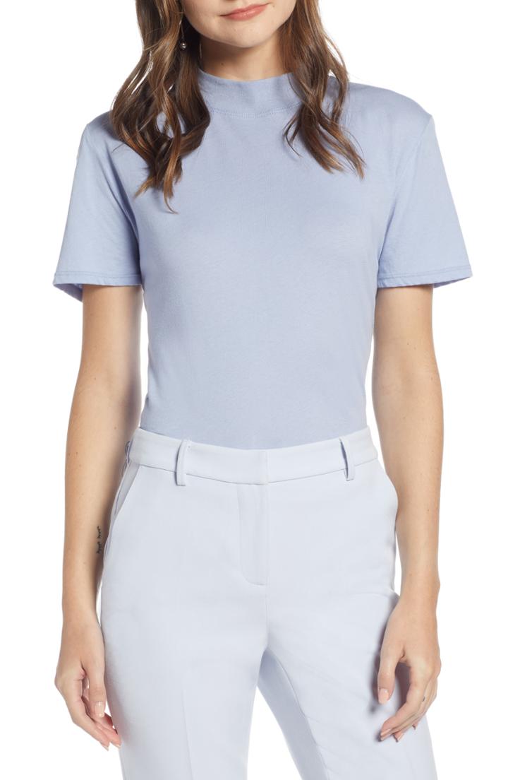 Women's Something Navy Mock Neck Cotton Tee
