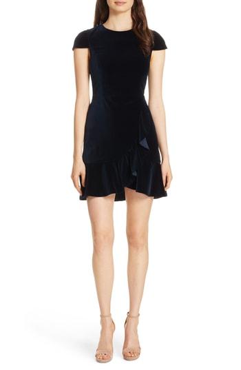 Women's Alice + Olivia Enid Ruffled Velvet Minidress - Blue
