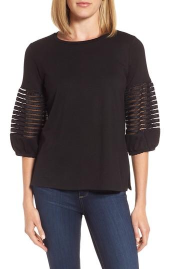 Women's Gibson Baby Ponte Bubble Sleeve Lace Shirt - Black