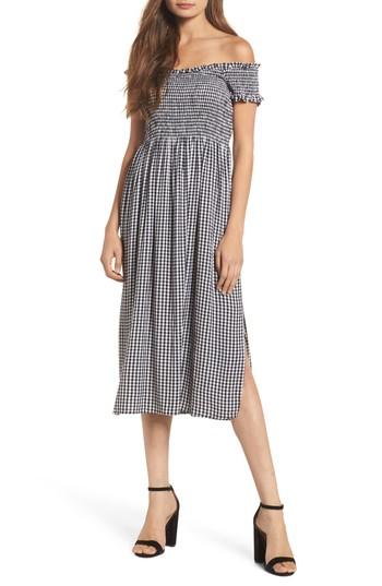 Women's Bardot Gingham Off The Shoulder Midi Dress - Black