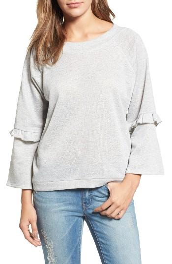 Petite Women's Caslon Ruffle Trim Bell Sleeve Sweateshirt P - Grey
