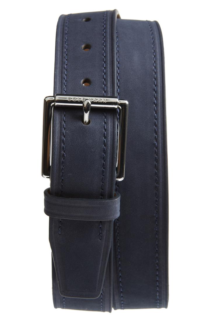 Men's Cole Haan Cut Edge Leather Belt - Navy