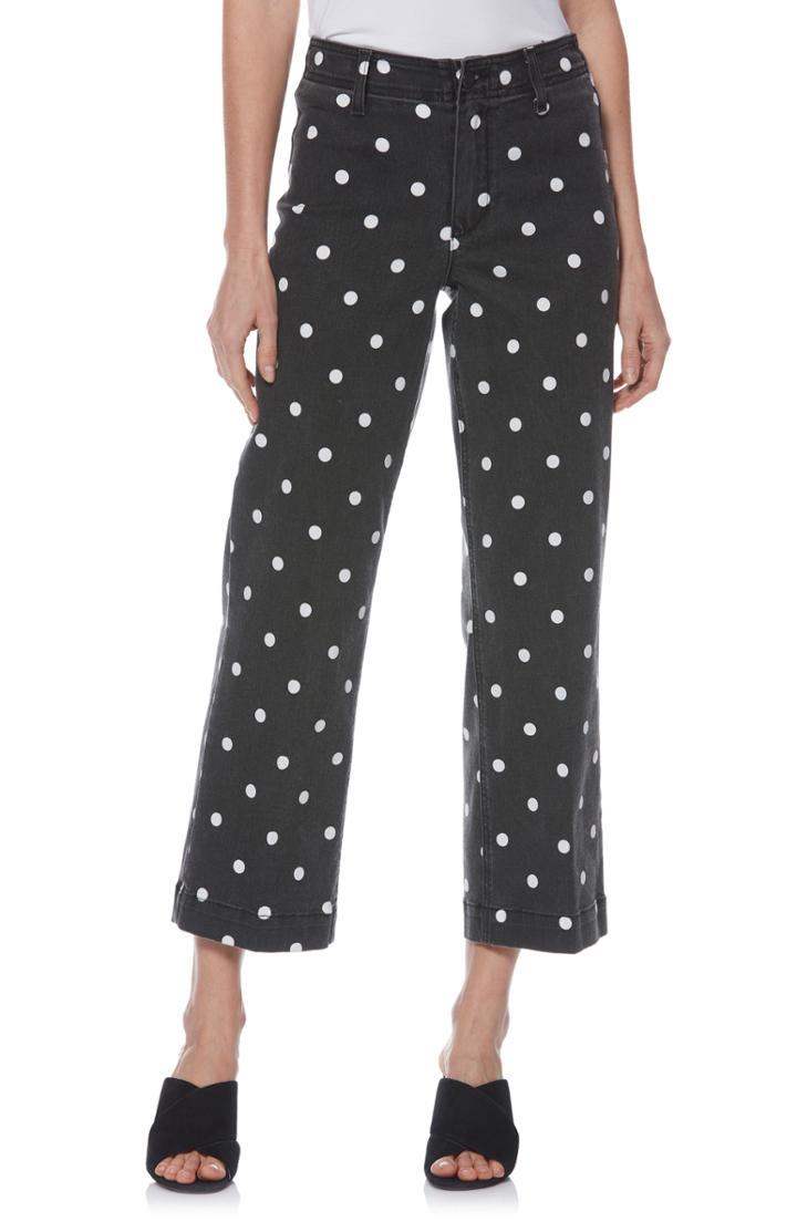 Women's Paige Nellie Polka Dot Clean Front Culotte Jeans - Black
