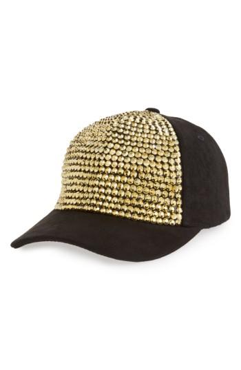 Women's Amici Accessories Crystal Studded Ball Cap - Black