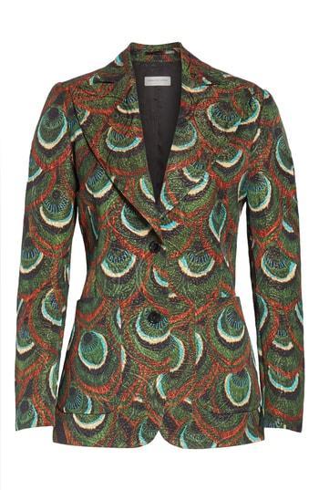 Women's Dries Van Noten Peacock Jacquard Blazer Us / 36 Fr - Green