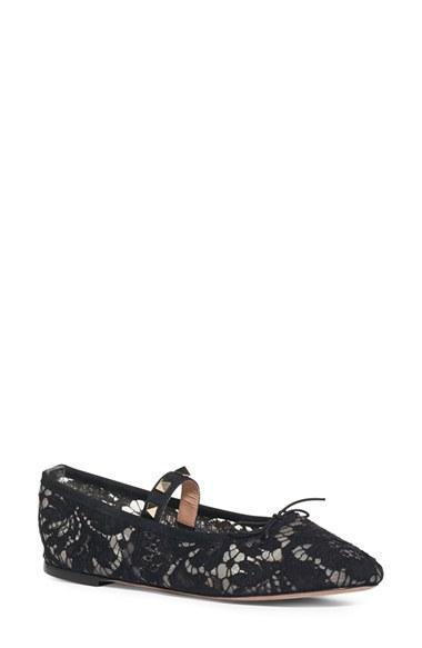Women's Valentino 'rockstud' Lace Ballet Flat