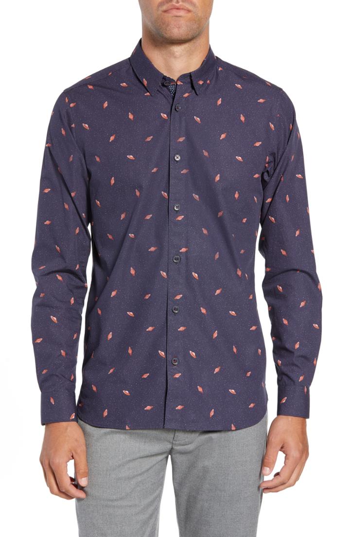 Men's Ted Baker London Charcro Slim Fit Print Sport Shirt (m) - Blue