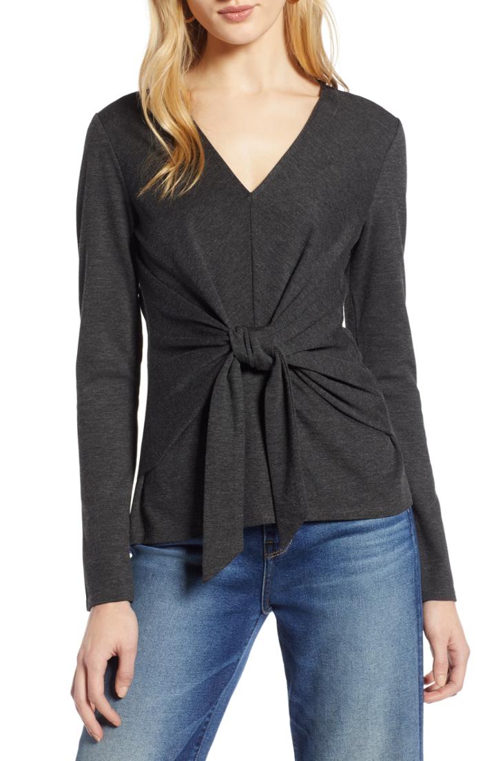 Women's Halogen Knot Front Top - Grey