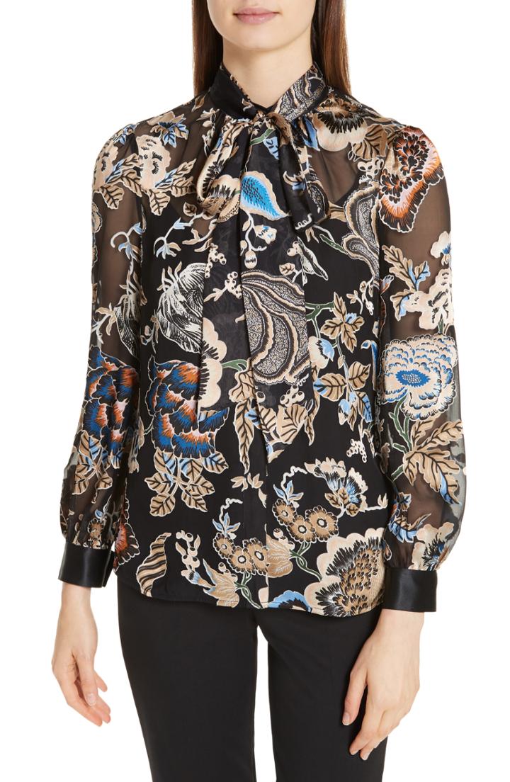 Women's Tory Burch Kylie Floral Print Top - Black