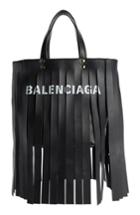 Balenciaga Extra Small Laundry Logo Fringe Calfskin Tote - Black