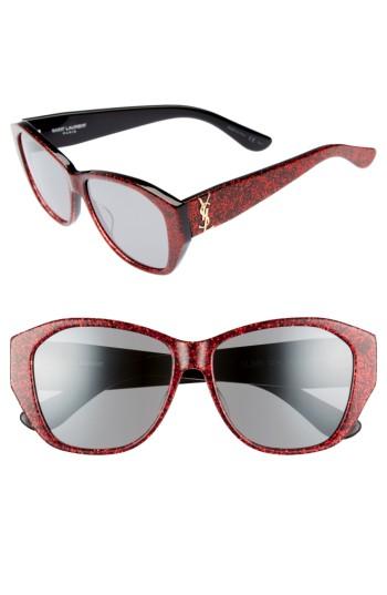Women's Saint Laurent 56mm Sunglasses - Red/ Red/ Silver