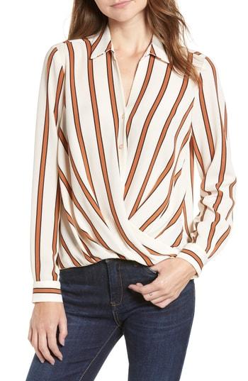 Women's Patterned Drape Front Blouse, Size - Ivory