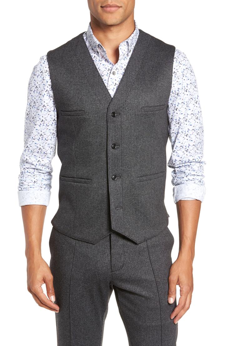 Men's W.r.k Slim Fit Alfa Herringbone Vest - Grey