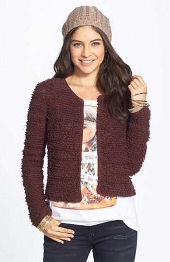 Frenchi Loop Knit Boxy Cardigan (juniors) Brown- Decadent