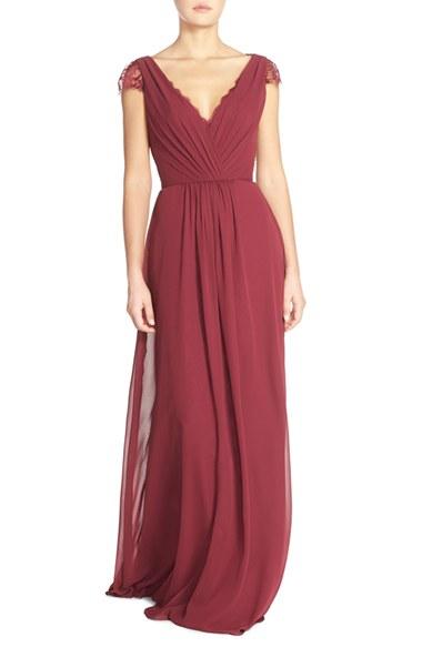 Women's Hayley Paige Occasions Lace & Chiffon Cap Sleeve Gown