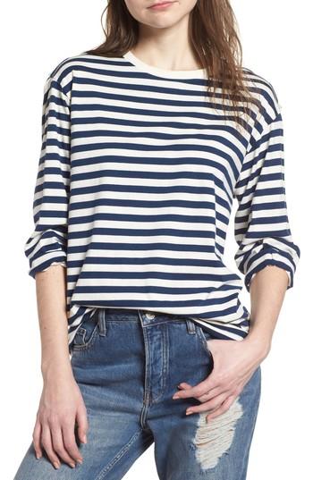 Women's Topshop Boutique Stripe Shirt Us (fits Like 0-2) - Blue
