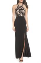 Women's Morgan & Co. Sequin Embroidered Stretch Knit Gown /2 - Black