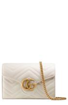 Women's Gucci Gg Marmont Matelasse Leather Wallet On A Chain - White