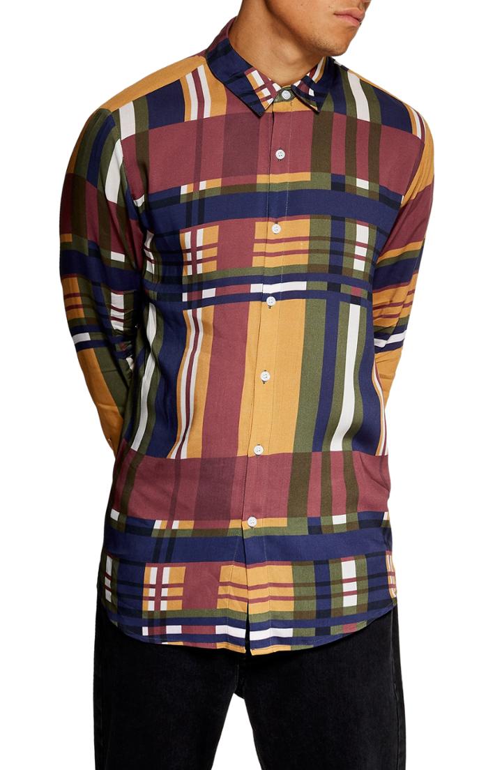 Men's Topman Tapenade Check Shirt - Yellow