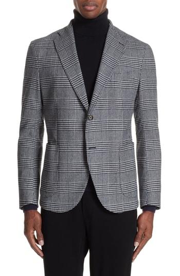 Men's Eleventy Trim Fit Plaid Stretch Wool Blend Sport Coat Us / 48 Eu R - Blue