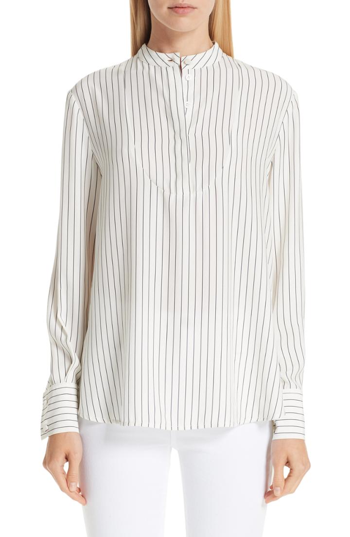Women's Co Stripe Silk Satin Split Back Top - Ivory