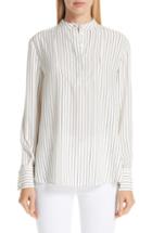 Women's Co Stripe Silk Satin Split Back Top - Ivory