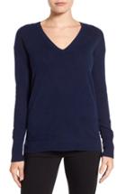 Petite Women's Halogen V-neck Cashmere Sweater P - Blue