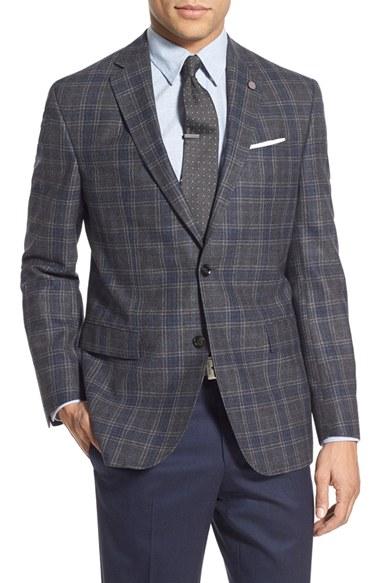 Men's Ted Baker London Trim Fit Plaid Wool Sport Coat R - Grey