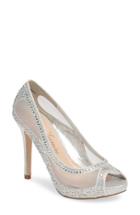 Women's Lauren Lorraine Bernice Peep Toe Crystal Embellished Pump M - Metallic