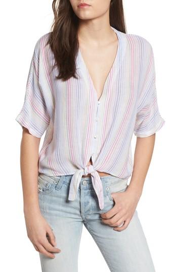 Women's Rails Thea Stripe Tie Waist Linen Blend Top - White